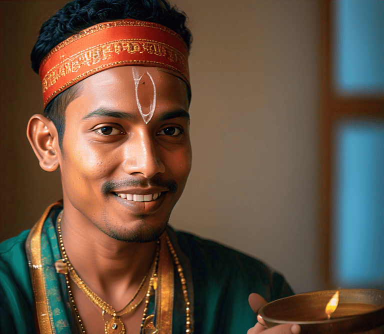 A picture of a Vedic priest performing a ritual